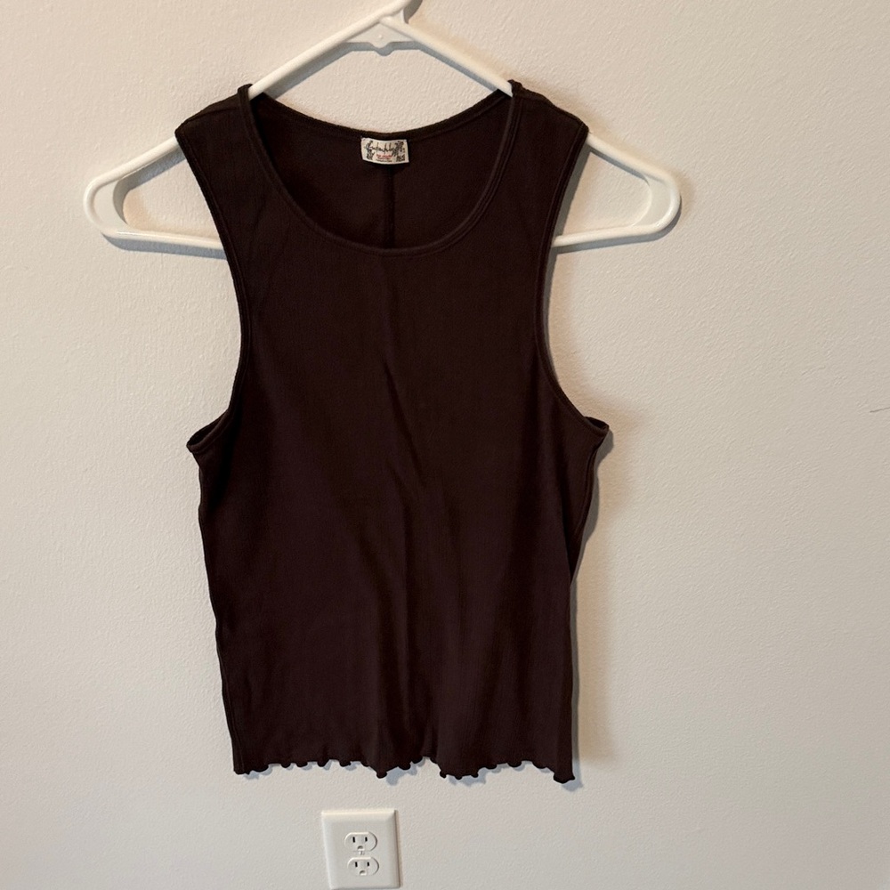Free People Brown Ribbed Scoop Tank